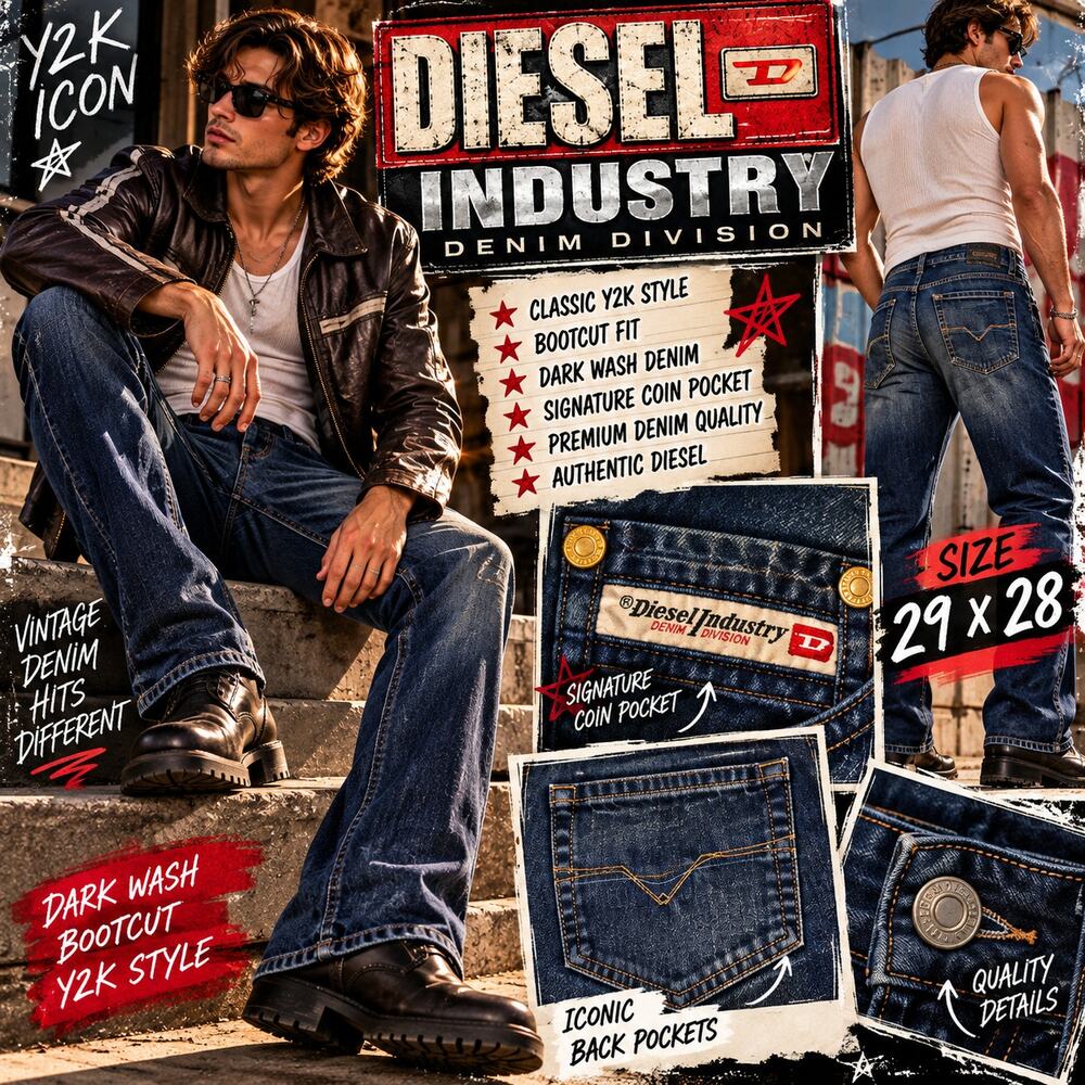 Diesel Industry Denim Division Jeans Y2K Dark Wash Bootcut Flare 29x28 Vintage